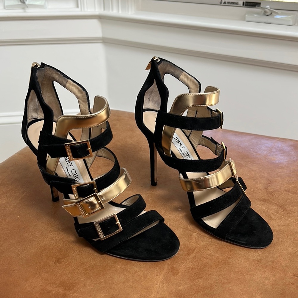 Jimmy Choo suede and metallic heels